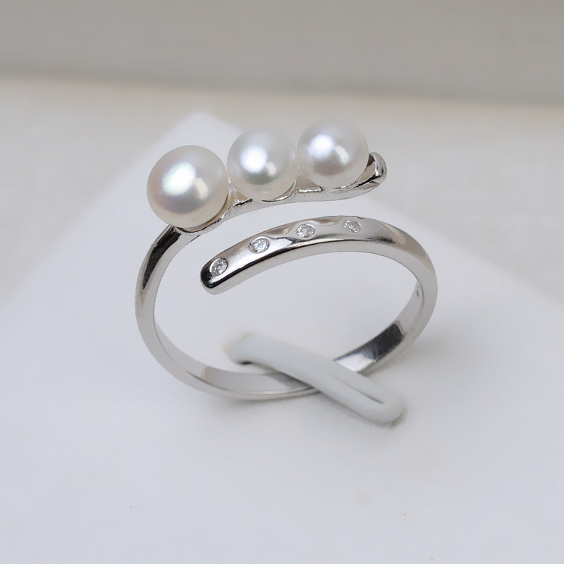 S925 Silver Cubic Zirconia Balance Beam Pearl Ring Mounting - Feliz Pearl 