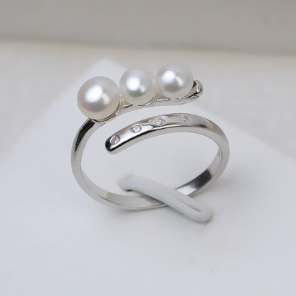 S925 Silver Cubic Zirconia Balance Beam Pearl Ring Mounting - Feliz Pearl 