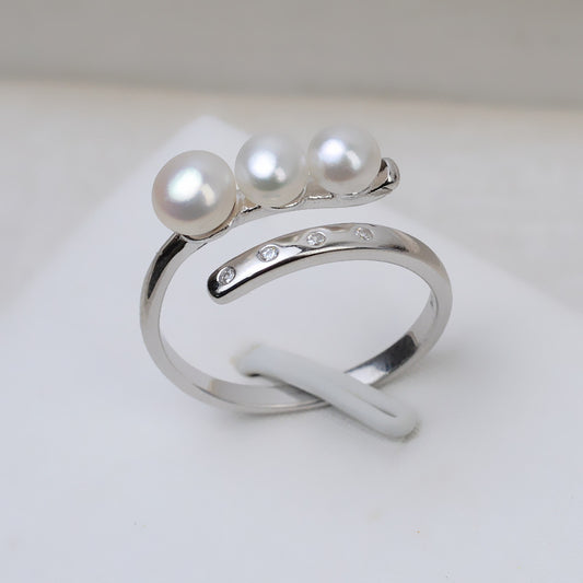 S925 Silver Cubic Zirconia Balance Beam Pearl Ring Mounting - Feliz Pearl 