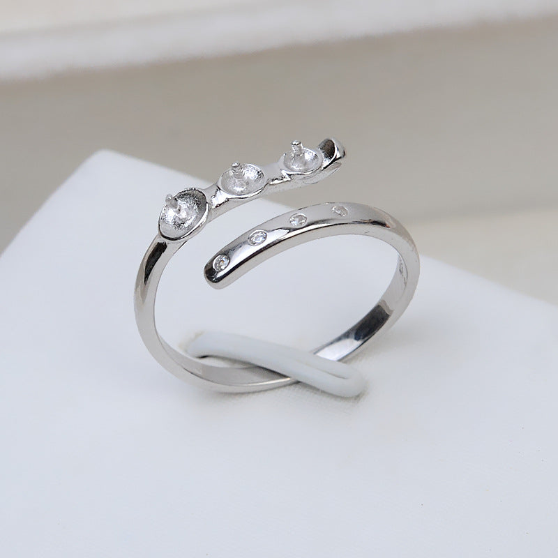 S925 Silver Cubic Zirconia Balance Beam Pearl Ring Mounting - Feliz Pearl 