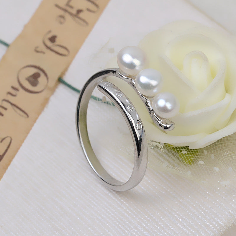 S925 Silver Cubic Zirconia Balance Beam Pearl Ring Mounting - Feliz Pearl 