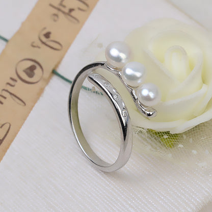 S925 Silver Cubic Zirconia Balance Beam Pearl Ring Mounting - Feliz Pearl 