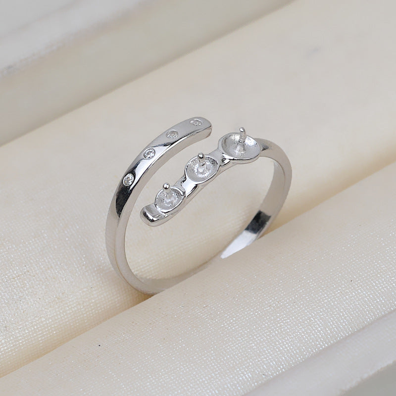 S925 Silver Cubic Zirconia Balance Beam Pearl Ring Mounting - Feliz Pearl 