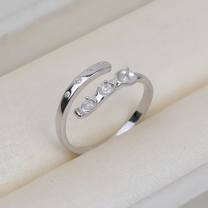 S925 Silver Cubic Zirconia Balance Beam Pearl Ring Mounting - Feliz Pearl 