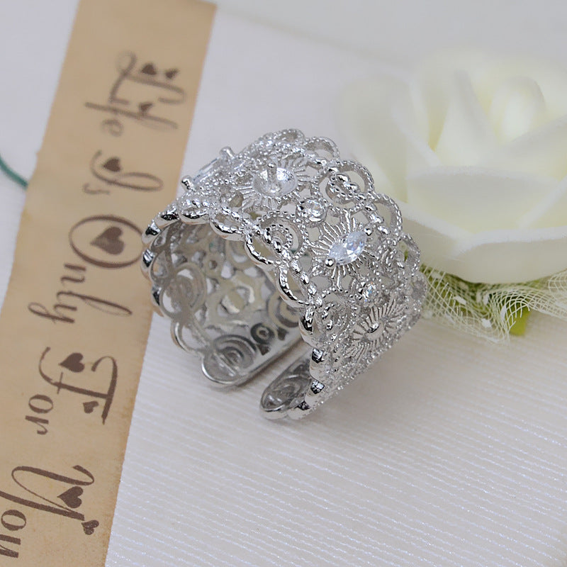 Luxury Courtly Style Pearl Ring Wide Band Women Ring Setting - Feliz Pearl 