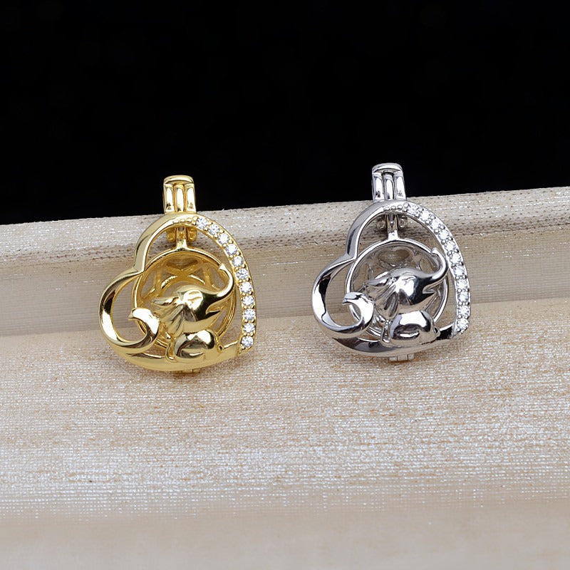 Sterling Silver Happy Elephant Pearl Cage Pendant - Feliz Pearl 