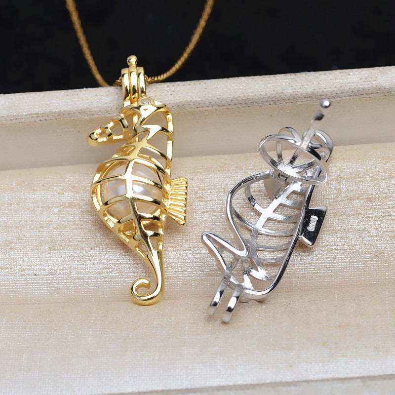 S925 Sterling Silver Seahorse Pearl Cage Pendant - Feliz Pearl 