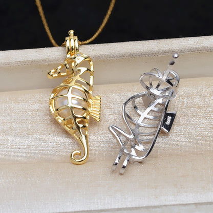 S925 Sterling Silver Seahorse Pearl Cage Pendant - Feliz Pearl 