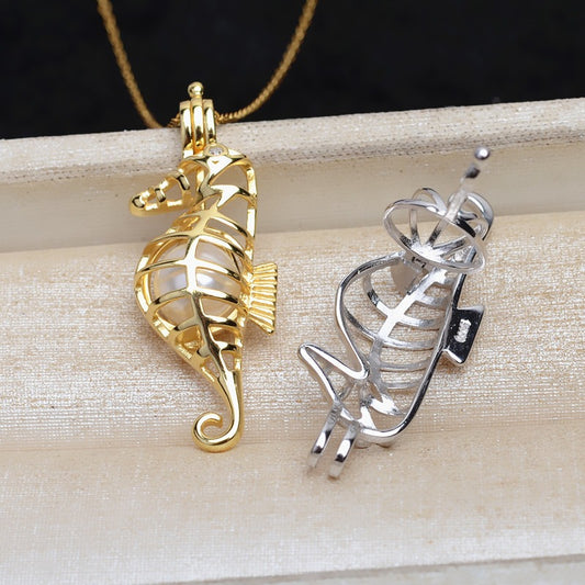 S925 Sterling Silver Seahorse Pearl Cage Pendant - Feliz Pearl 