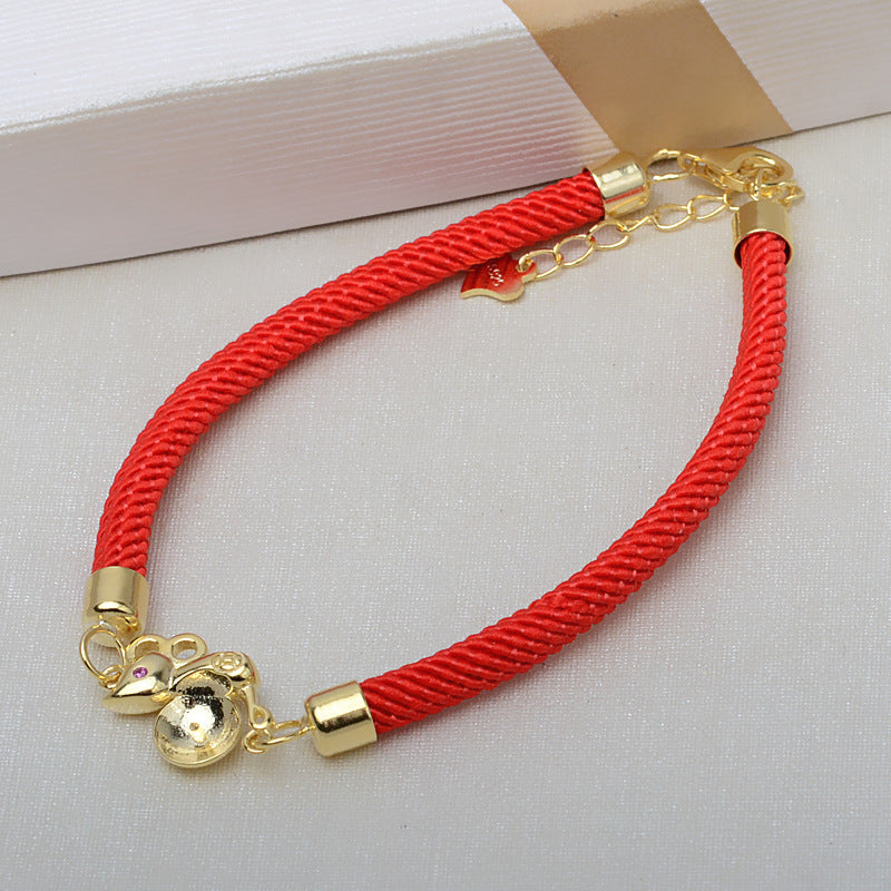 Zodiac Signs Mouse Pearl Bracelet-Red Rope Bracelet Setting - Feliz Pearl 