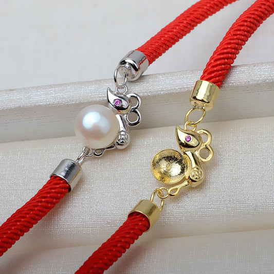 Zodiac Signs Mouse Pearl Bracelet-Red Rope Bracelet Setting - Feliz Pearl 