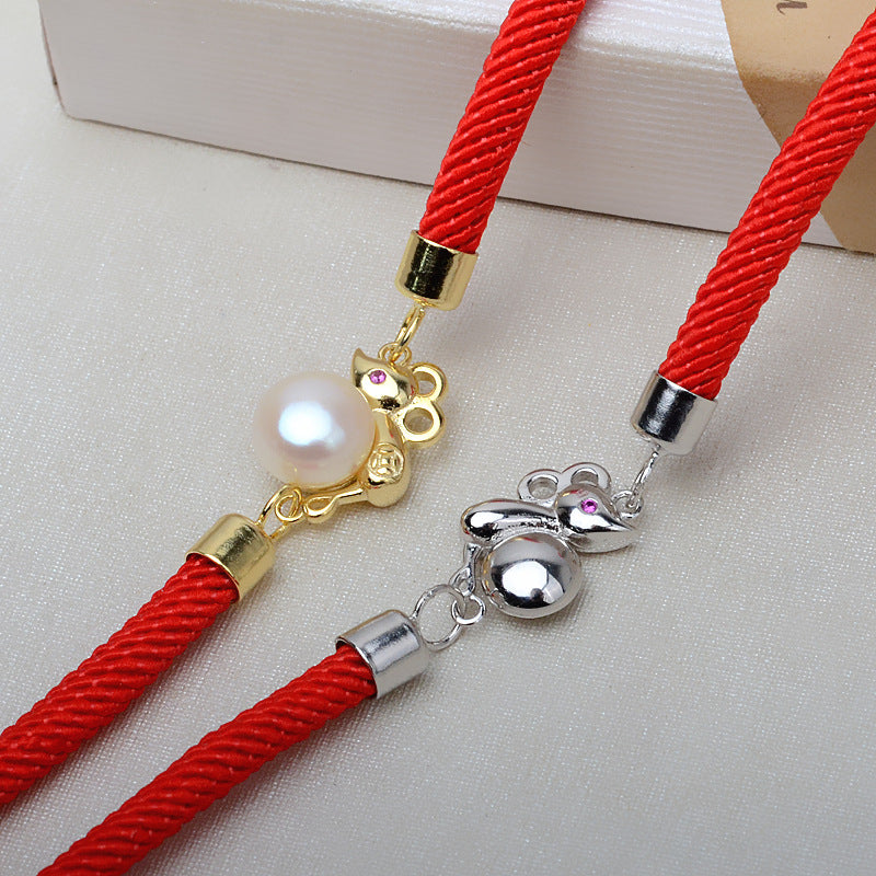 Zodiac Signs Mouse Pearl Bracelet-Red Rope Bracelet Setting - Feliz Pearl 