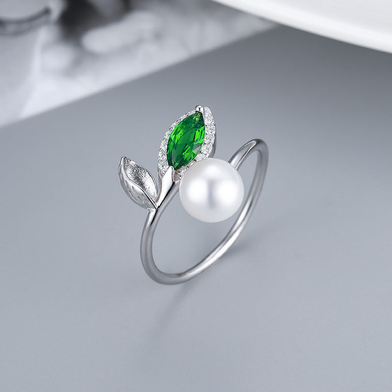 Wholesale S925 Silver Green Leaf Pearl Ring Setting-Feliz Pearl - Feliz Pearl 