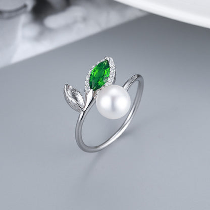 Wholesale S925 Silver Green Leaf Pearl Ring Setting-Feliz Pearl - Feliz Pearl 
