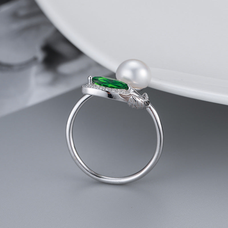 Wholesale S925 Silver Green Leaf Pearl Ring Setting-Feliz Pearl - Feliz Pearl 
