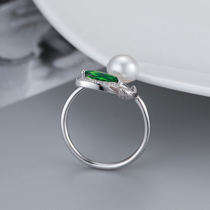 Wholesale S925 Silver Green Leaf Pearl Ring Setting-Feliz Pearl - Feliz Pearl 