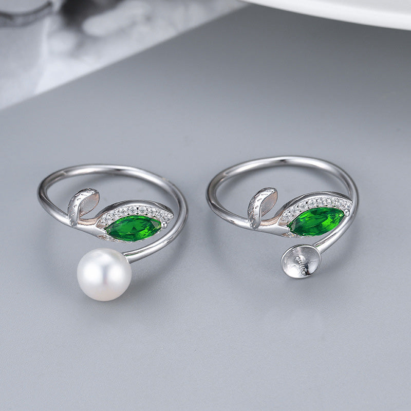 Wholesale S925 Silver Green Leaf Pearl Ring Setting-Feliz Pearl - Feliz Pearl 