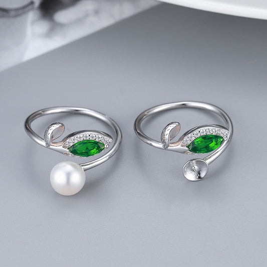 Wholesale S925 Silver Green Leaf Pearl Ring Setting-Feliz Pearl - Feliz Pearl 