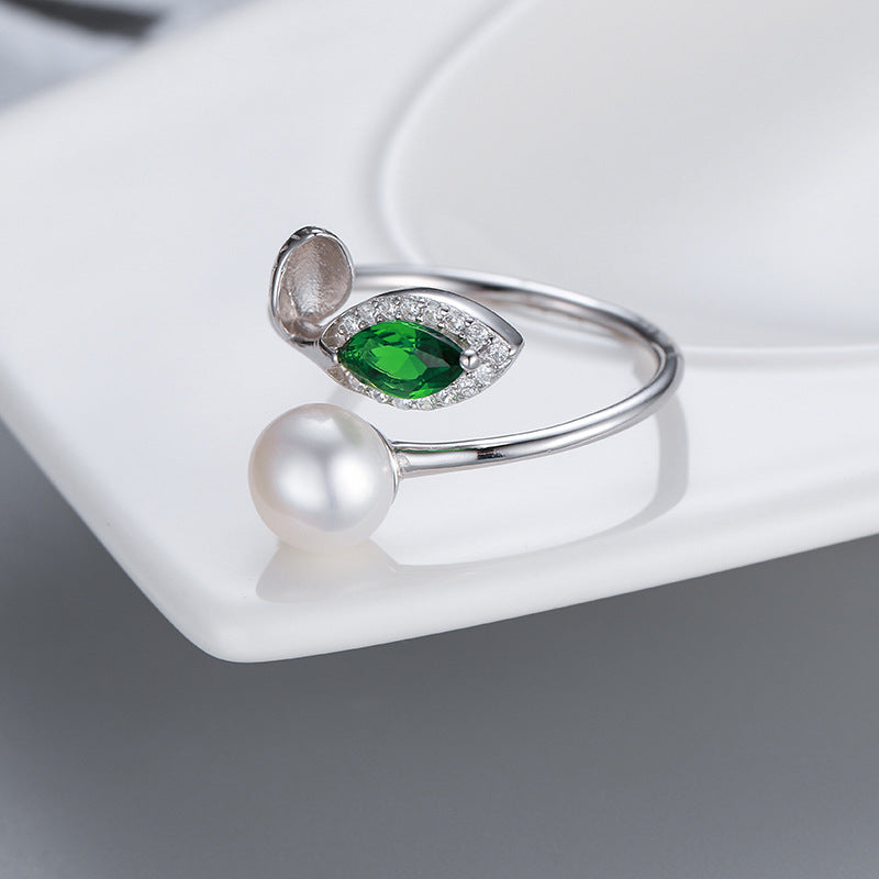 Wholesale S925 Silver Green Leaf Pearl Ring Setting-Feliz Pearl - Feliz Pearl 
