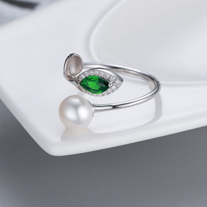 Wholesale S925 Silver Green Leaf Pearl Ring Setting-Feliz Pearl - Feliz Pearl 