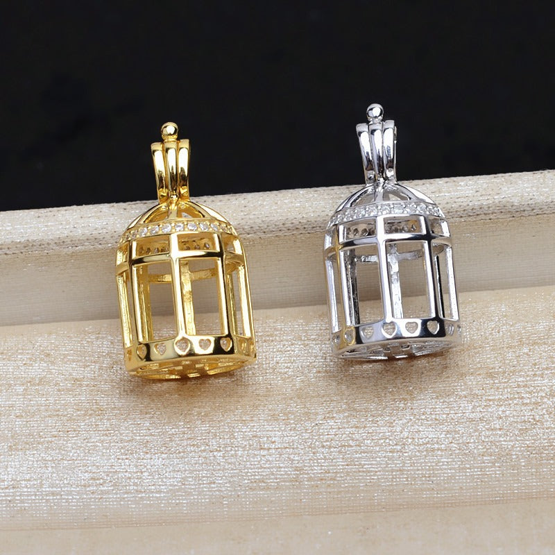 Shiny CZ Birdcage Pearl Cage Pendant-Feliz Pearl - Feliz Pearl 