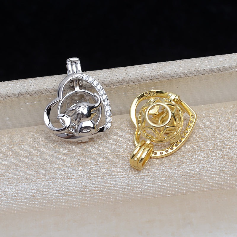 Sterling Silver Happy Elephant Pearl Cage Pendant - Feliz Pearl 