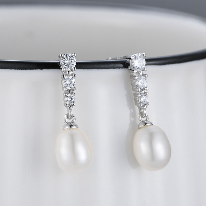 Wholesale Silver Dangle Pearl Earring Setting- Feliz Pearl - Feliz Pearl 