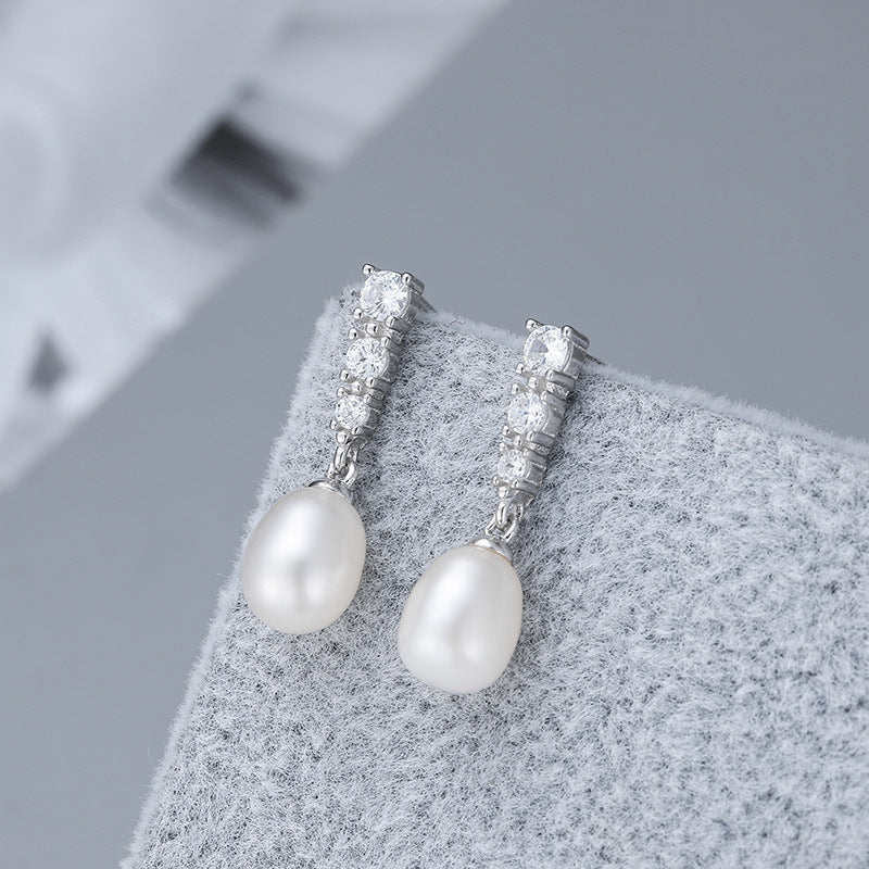Wholesale Silver Dangle Pearl Earring Setting- Feliz Pearl - Feliz Pearl 