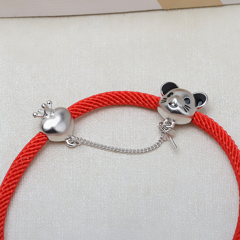 Lovely Mouse Red Rope Pearl Bracelet Setting-Feliz Pearl - Feliz Pearl 