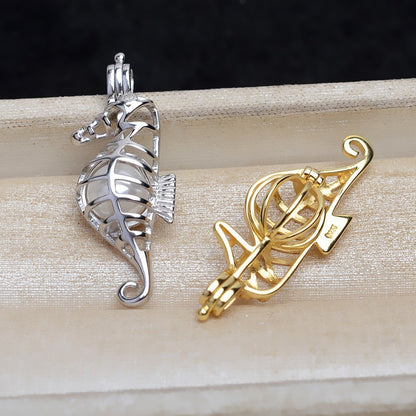 S925 Sterling Silver Seahorse Pearl Cage Pendant - Feliz Pearl 
