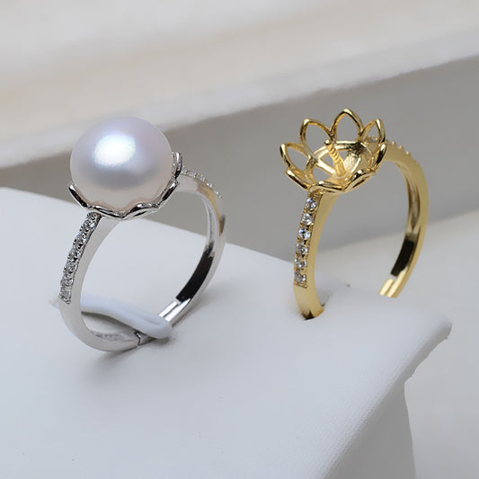 S925 Sterling Silver Round Pearl Ring Settings-Feliz Pearl - Feliz Pearl 