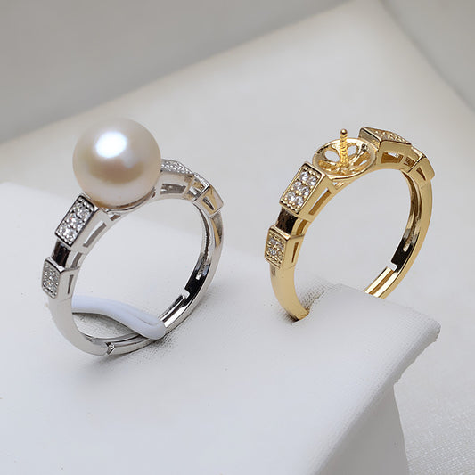 S925 Silver Vintage Pearl Ring Mounting-Wide Band Ring Setting - Feliz Pearl 