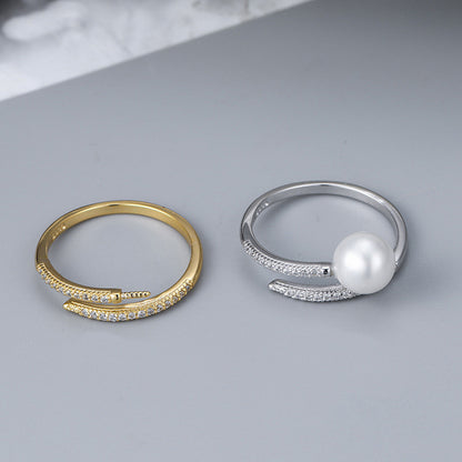 Wholesale S925 Sterling Silver CZ Pearl Ring Mountings-Feliz Pearl - Feliz Pearl 