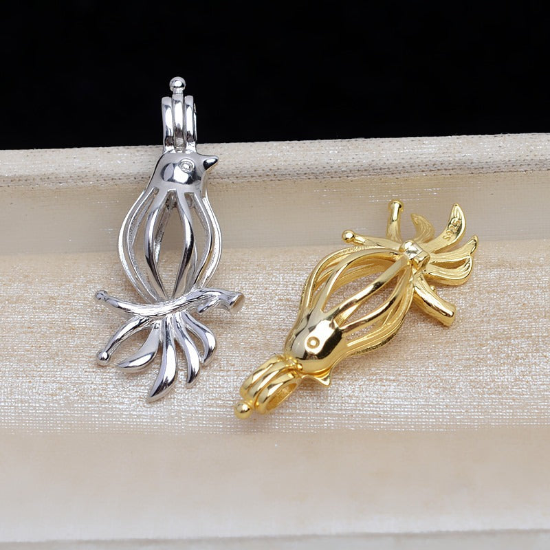 S925 Sterling Silver Bird Pearl Cage Pendant - Feliz Pearl 