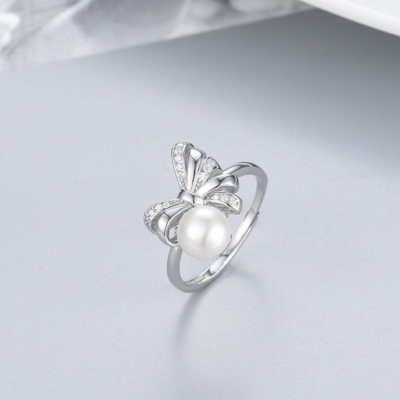Authentic S925 Sterling Silver Bow Tie Pearl Ring Setting - Feliz Pearl 