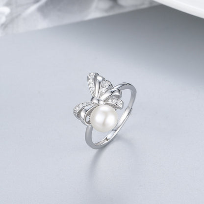 Authentic S925 Sterling Silver Bow Tie Pearl Ring Setting - Feliz Pearl 