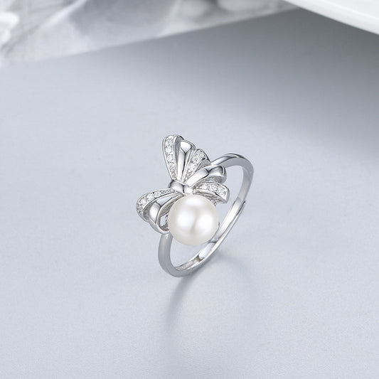 Authentic S925 Sterling Silver Bow Tie Pearl Ring Setting - Feliz Pearl 