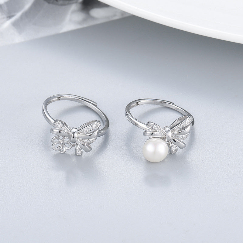 Authentic S925 Sterling Silver Bow Tie Pearl Ring Setting - Feliz Pearl 