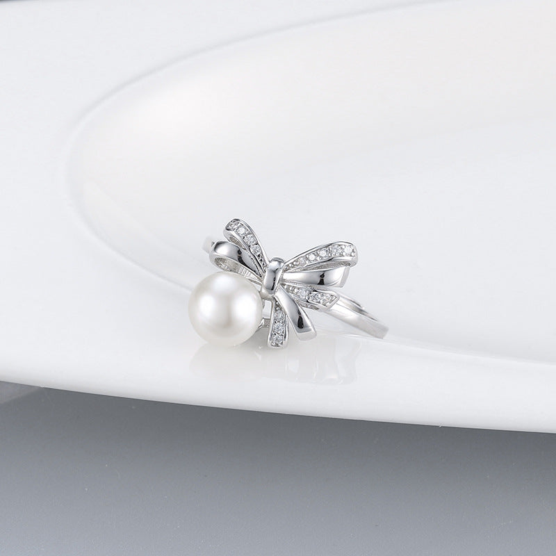 Authentic S925 Sterling Silver Bow Tie Pearl Ring Setting - Feliz Pearl 