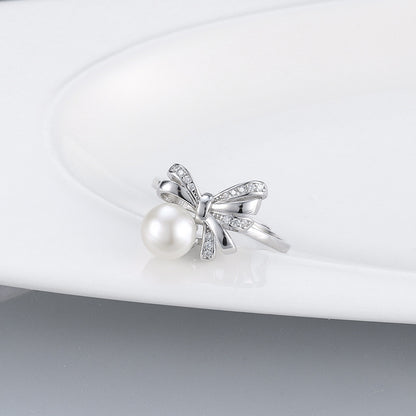 Authentic S925 Sterling Silver Bow Tie Pearl Ring Setting - Feliz Pearl 