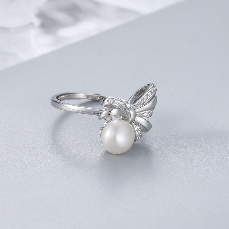 Authentic S925 Sterling Silver Bow Tie Pearl Ring Setting - Feliz Pearl 