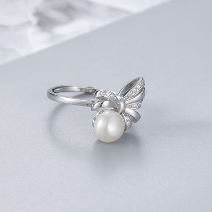 Authentic S925 Sterling Silver Bow Tie Pearl Ring Setting - Feliz Pearl 