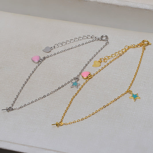 Star& Heart Pearl Bracelet Setting- S925 Silver Jewelry Setting - Feliz Pearl 