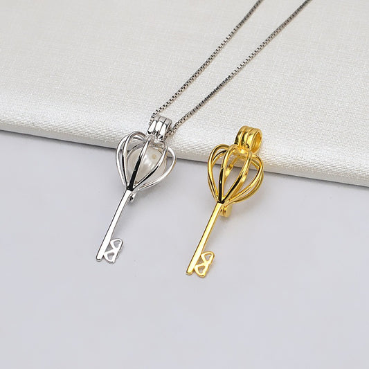 S925 Sterling Silver Key Cage Pearl Cage Pendant - Feliz Pearl 