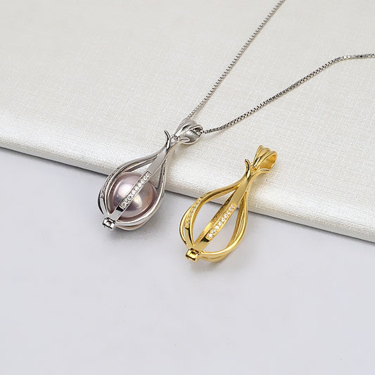 S925 Silver Big Size Bird's Cage Pearl Cage Pendant - Feliz Pearl 