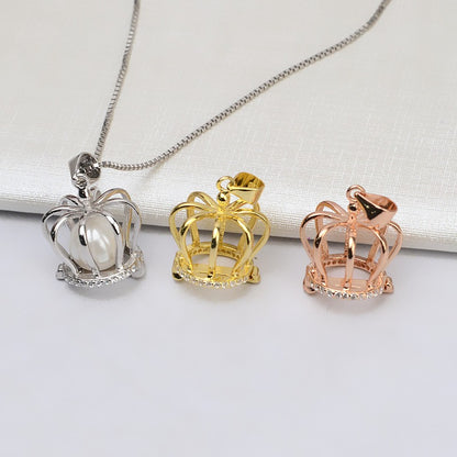 S925 Sterling Silver Cubic Zirconia Crown Pearl Cage Pendant - Feliz Pearl 