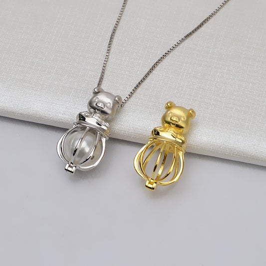 S925 Sterling Silver Piggy Pearl Cage Pendant - Feliz Pearl 