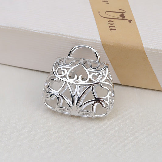 S925 Sterling Silver Women Bag Design Pearl Cage Pendant - Feliz Pearl 
