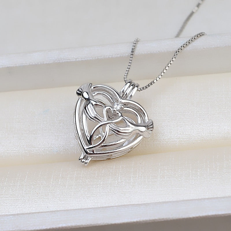 S925 Sterling Silver Angle Heart Pearl Cage Pendant - Feliz Pearl 