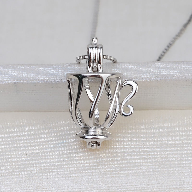 S925 Sterling Silver Teapot Pearl Cage Pendant - Feliz Pearl 